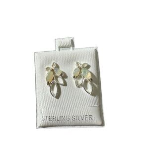 Artisan Crafted Sterling Silver Leaf & Ethiopian Opals Earrings Pierced Ears NIP